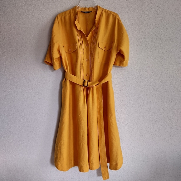 ‼️SOLD‼️ MARINA RINALDI Size US 12 Top 100% Linen Mango-Yellow Shirt Dress - Picture 16 of 16